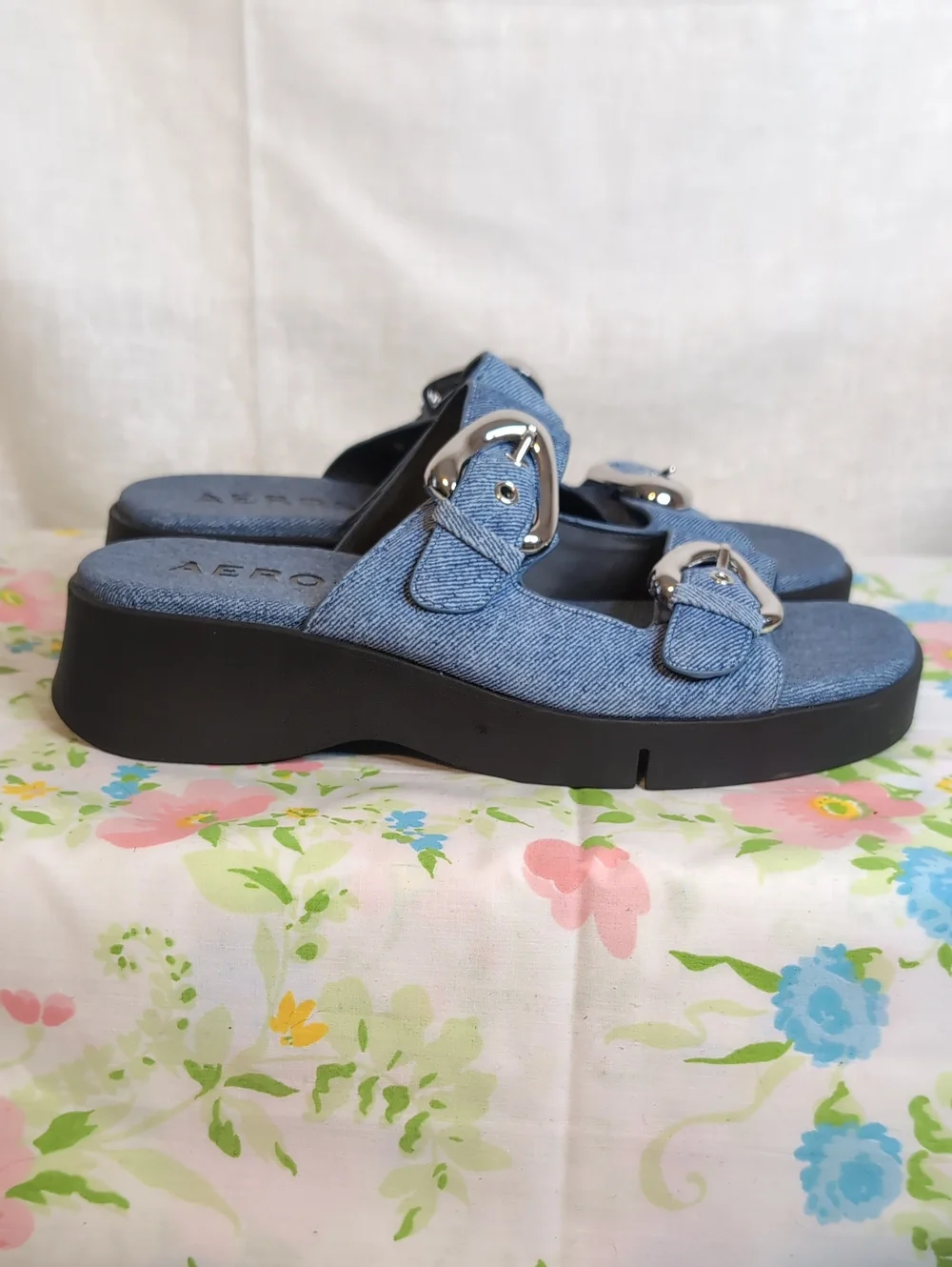 Aerosoles Faith Round Toe Flatform Denim Sandals womens 8